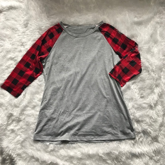 raglan shirts with buffalo plaid sleeves